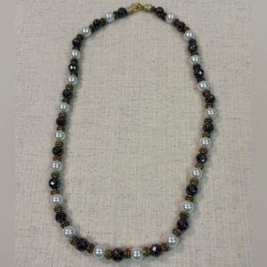 Vintage Gold Beaded Pearl Crystal Necklace